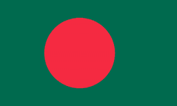 The flag of Bangladesh has a dark green field bearing a large red circle that is offset slightly towards the hoist side of center.