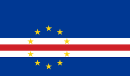 The flag of Cape Verde is composed of five horizontal bands of blue, white, red, white and blue in the ratio of 6:1:1:1:3. A ring of ten five-pointed yellow stars is centered at three-eighth of the height from the bottom edge and three-eighth of the width from the hoist end of the field.