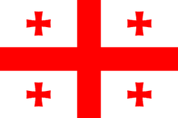 The flag of Georgia has a white field with a large centered red cross that extends to the edges and divides the field into four quarters. A small red Bolnur-Katskhuri cross is centered in each quarter.