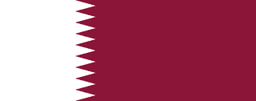 The flag of Qatar has a maroon field, on the hoist side of which is a white vertical band that spans about one-third the width of the field and is separated from the rest of the field by nine adjoining fly-side pointing white isosceles triangles that serve as a serrated line.